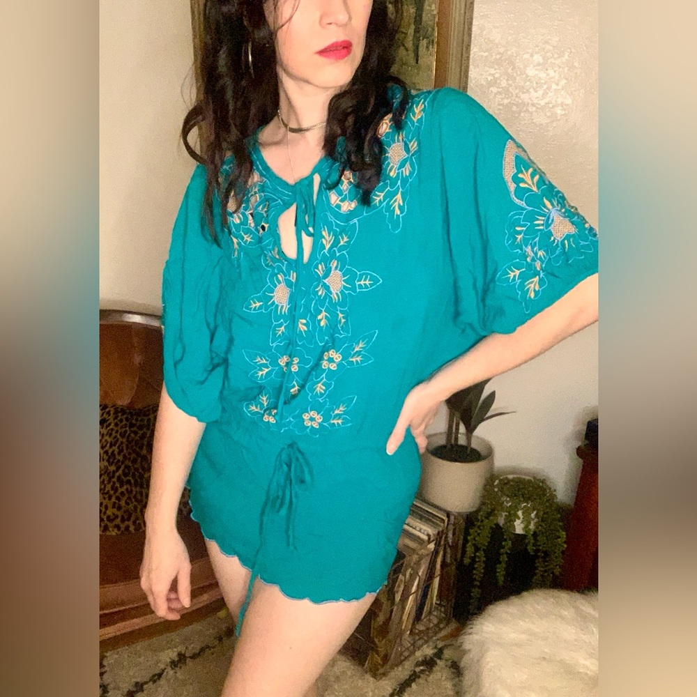 Teal Arc & Co Embroidered Tunic/ Mini Dress